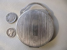 Vintage Art Nouveau Deco Classic Auto Silver Bale Handle Powder Compact 1920s #2