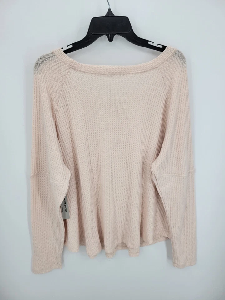 Sweet Romeo Top Womens Plus 1X Blush Pink Waffle Knit Scoop Neck Boho Shirt - Image 2 of 4