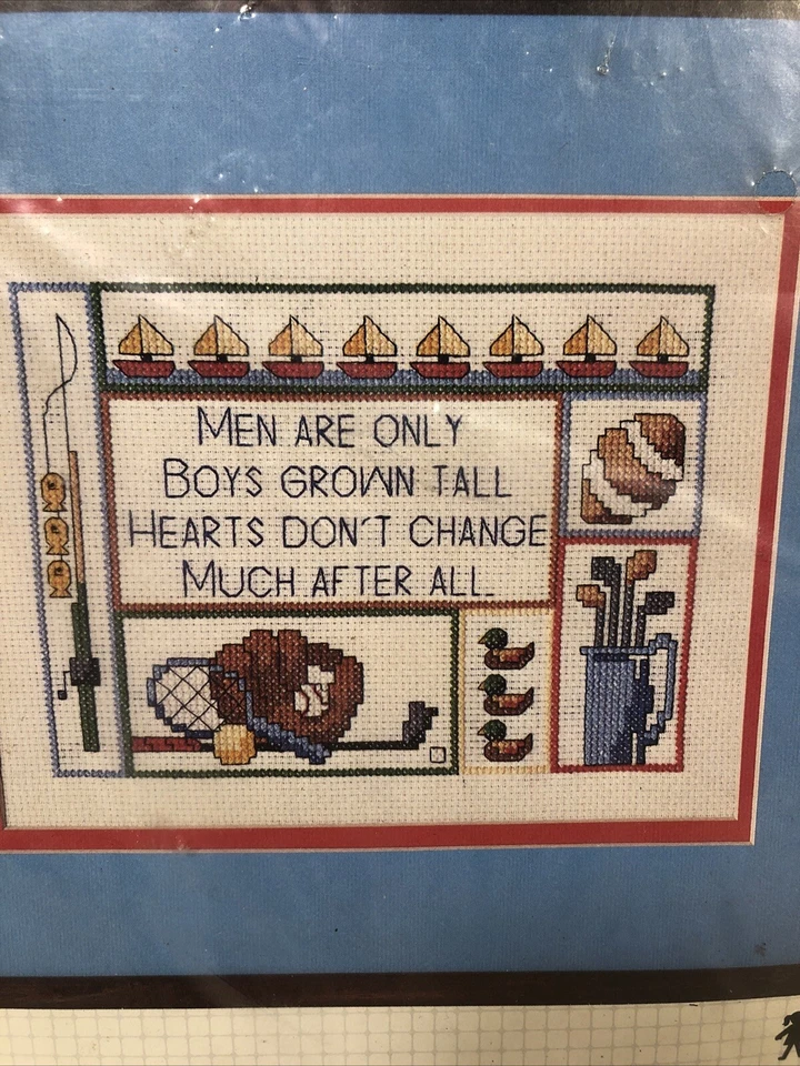 New Vintage Men Are Only Boys Counted Cross Stitch Kit Bucilla 49219 11” X14” - Image 2 of 4