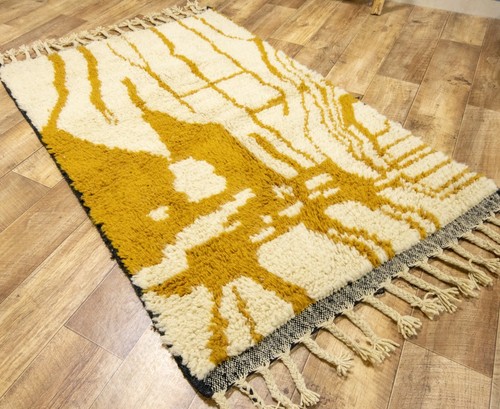 Wool Rug Moroccan custom Beni Ourain, Off-White Yellow Gold Mustard Morrocan Rug - Picture 3 of 10