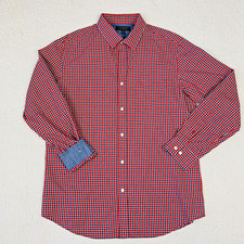 Banana Republic Shirt Mens Size L Red Plaid Soft Wash Standard Fit Long Sleeve