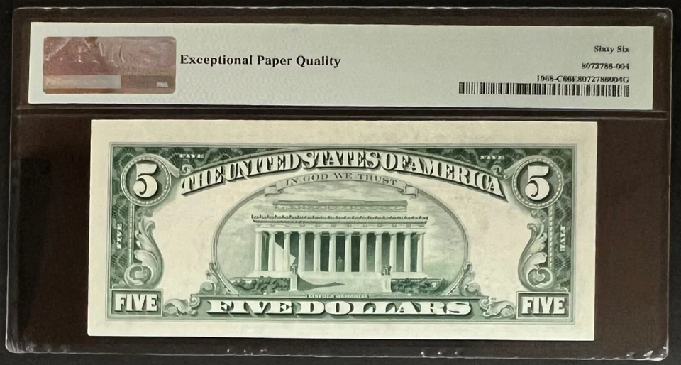 NQC Fr 1968-C 1963A $5 Low Serial Note - PMG Gem Unc 66 EPQ - Image 2 of 2