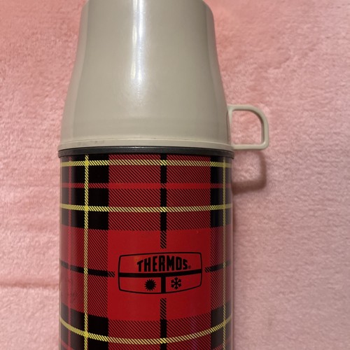 Vintage Red Plaid Thermos Bottle No 2442 1973 King Seeley Thermos Co 13 in Tall - Picture 2 of 12
