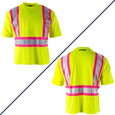 Hi Vis Shirt ANSI Class 2 Reflective Safety Short Sleeve Pink Strips