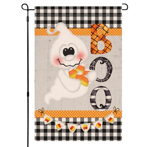 Halloween Ghost Boo Garden Flag 12x18 Double Sided for Outside, Fall Autumn - Bild 1 von 6