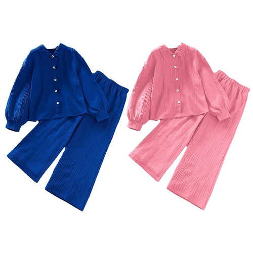Girls 2 Piece Button Down Top and Wide Leg Pants Kids Party Formal Clothes Set - Picture 3 of 21