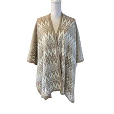 Calvin Klein Cape Women One Size Tan Glitter Sparkle Poncho Western Aztec Shawl