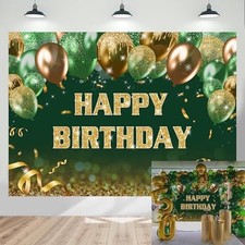 7x5ft Green Gold Birthday Backdrop Gold Green Glitter Bokeh Balloons Happy Bi...