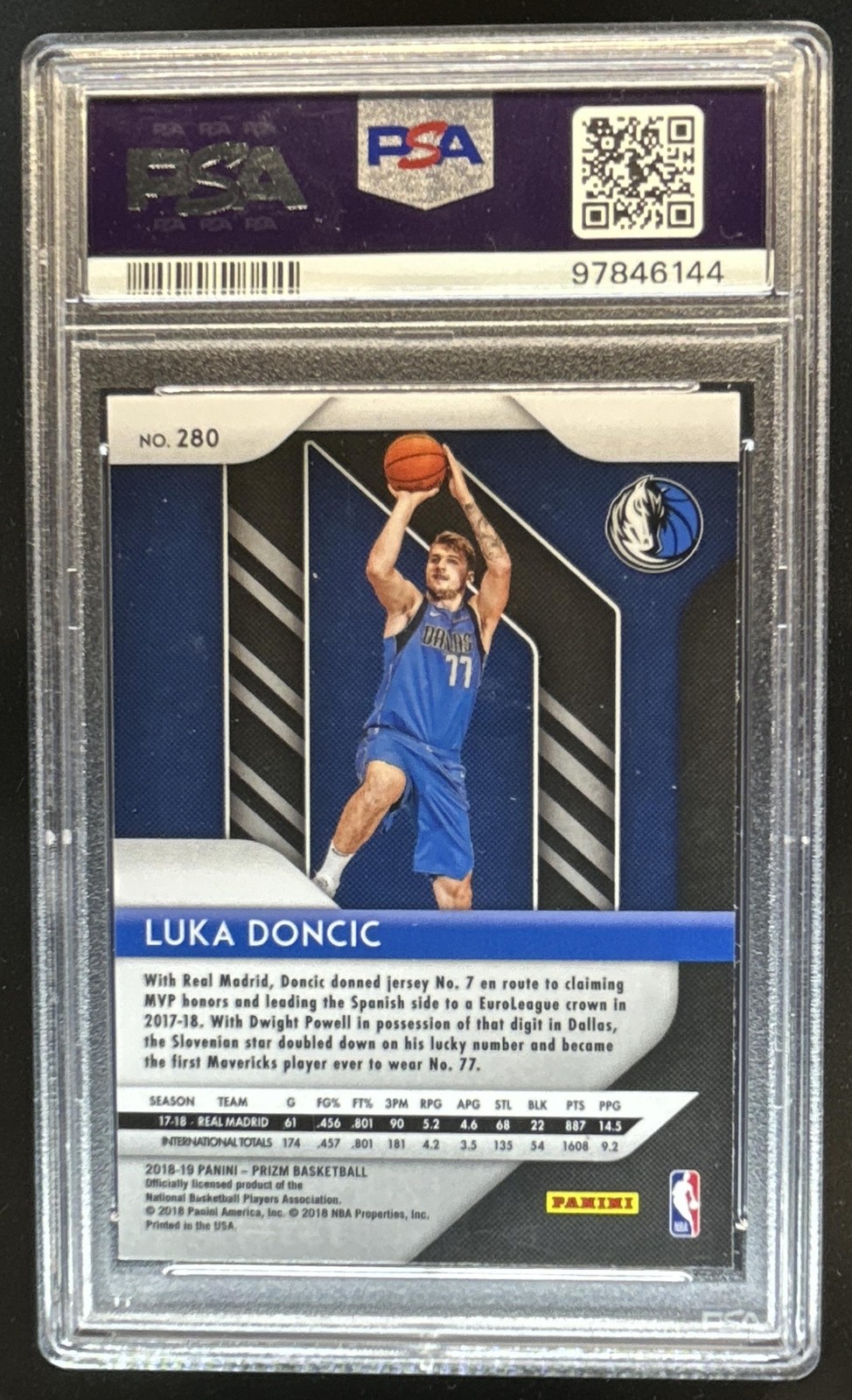 2018-19 Panini Prizm Luka Doncic Rookie RC #280 Mavericks PSA 10 GEM MINT view 2