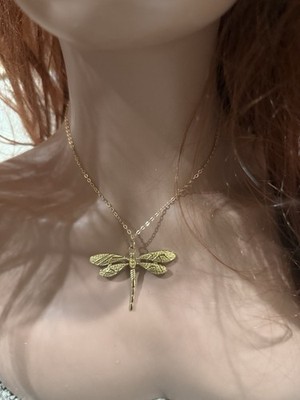 Gold Dragonfly  Necklace Chunky Pendant  Necklace