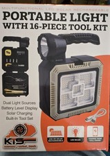 Solar Powered 4-in-1 Lantern, Flashlight, 16 Piece Tool Kit, Power Bank Combo