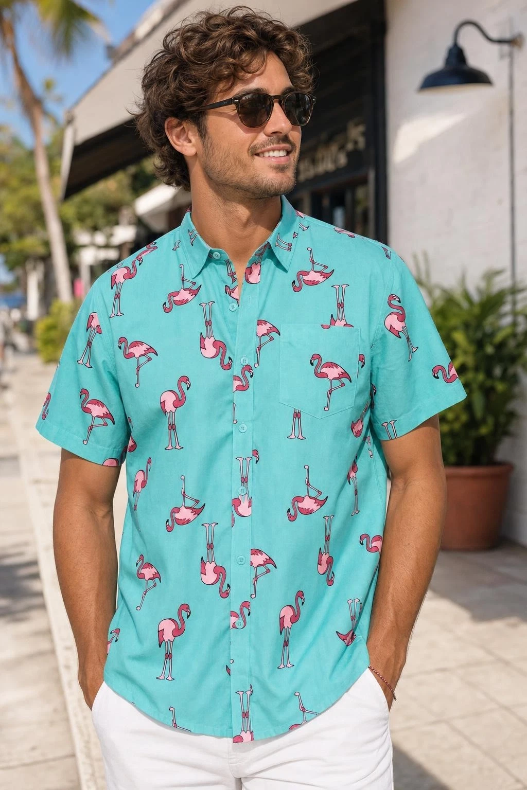 Hurley Aura Green Flamingo Hawaiian Tropical Print Shirt Large NWOT
Opens in a new window or tab
