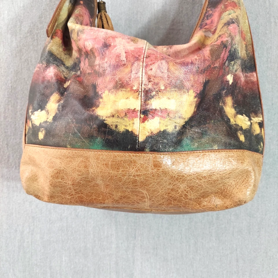 Icon Los Angeles Leather Hobo Shoulder Tote Bag Braided Strap Abstract Painterly - Image 2 of 4