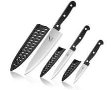 3 Pcs Knife Set with Sheath Stainless Steel Kitchen Knife Set Chef Knife Black