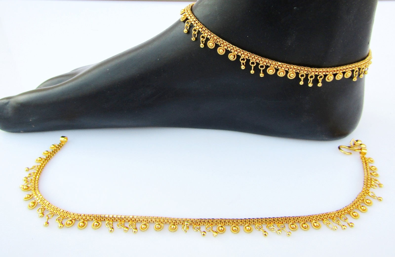 ANKLET BRACELET 22k GOLD PLATED PAYAL SET BOLLYWOOD Fashion INDIAN JEWELRY  at7