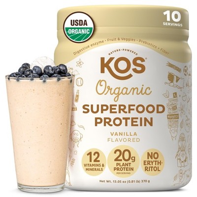 KOS Plant Based Protein Powder, Vanilla USDA Organic - Low Carb Pea Protein B...