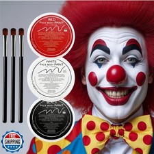 Clown Makeup Kit, White Black Red Face Body Paint Set, Halloween
