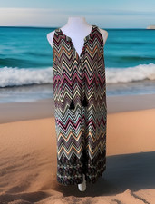 Tacera Chevron V-neck Tassels Sleeveless Knee Length Multicolored Dress L NWT