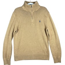 Polo Ralph Lauren Quarter-Zip Sweater Men's Medium Tan/Gold Cotton Mock Neck