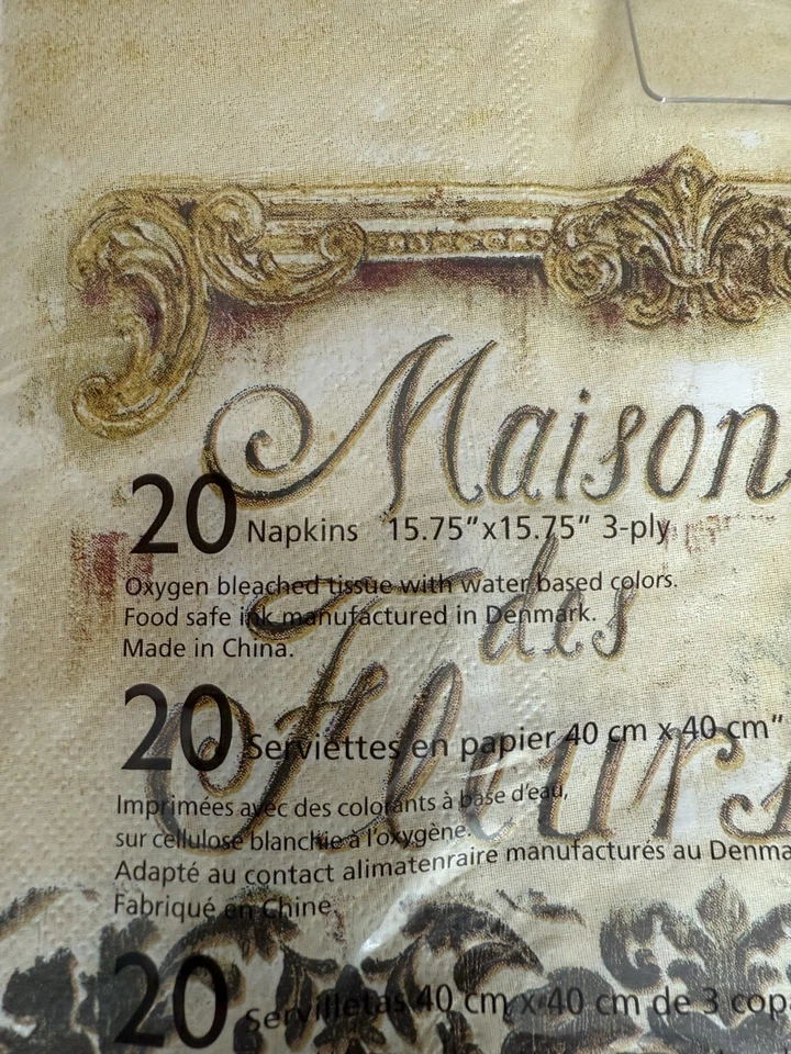 Cypress Home Maison Des Fleurs 20 servilletas 15,75” papel cuadrado 3 capas. Nuevo Foto 3 de 4