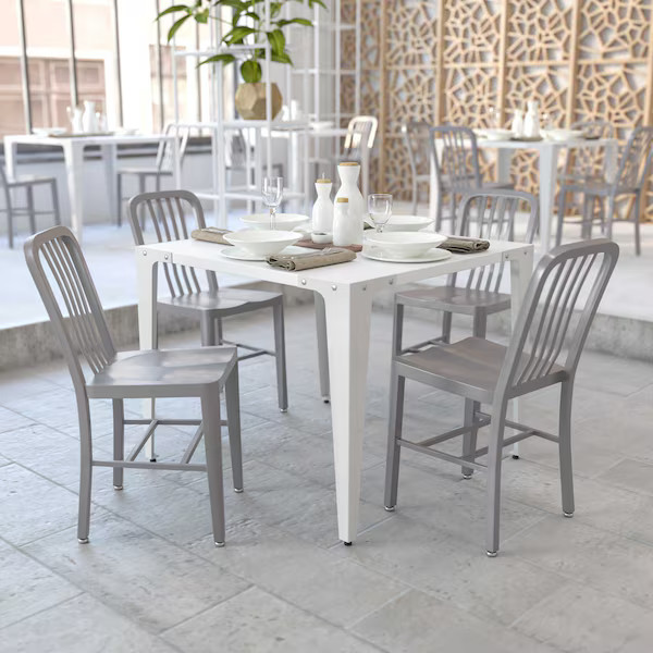 Flash Furniture Gael Commercial Grade  Silver Metal Indoor-Outdoor Chair, PK2