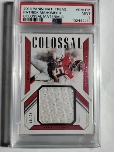 2018 Panini Nat Treasures - Colossal Materials Patrick Mahomes II /99, PSA 9