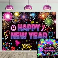 Happy New Year Banner Backdrop 8x6FT 2026 Neon Happy New Year Background for ...