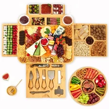 Charcuterie Boards Gift Set Bamboo Cheese Board and Knife Set, Cheese Tray Ma...