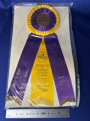 AKC Dog Show Ribbon BEST OF BREED 1978 Rosette Kennel Club Northern NJ East Ruth