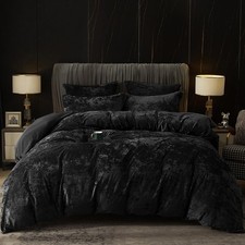 Velvet Duvet Cover Set King Size 3pcs Soft Breathable Flannel Black Truly