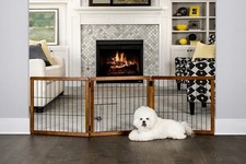 62x20 Brown 3-Panel Wooden Pet Gate 22-62" Wide Freestanding Fold