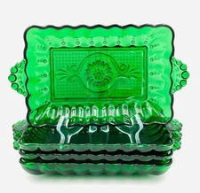 Vintage Anchor Hocking Forest Green Glass Relish Tray - Set of 4