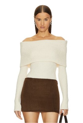 NEW L'Academie Women's Namir Off Shoulder Sweater Medium Cream Ivory Textured