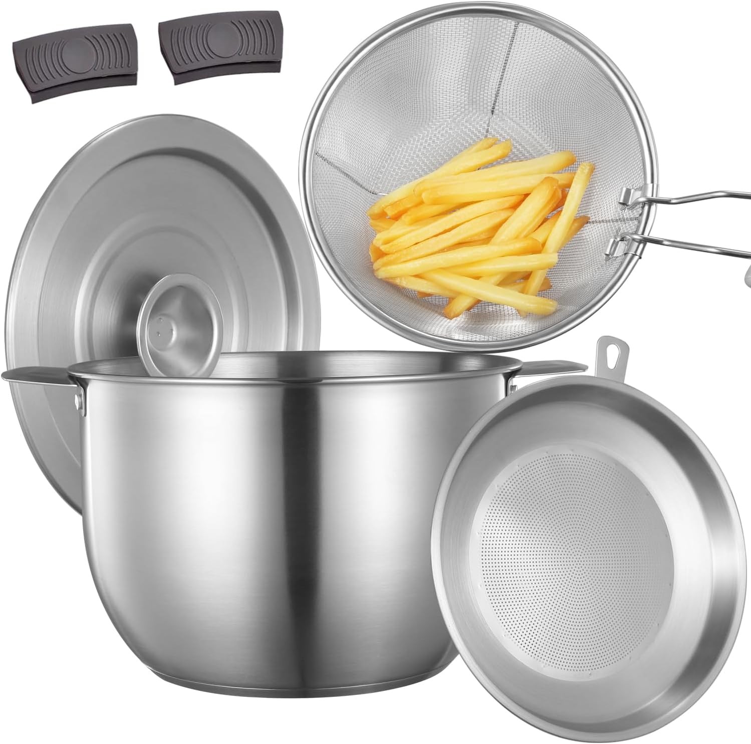 Pot With Basket Lid And Strainer Stainless Steel Stove Top Fryer Vers