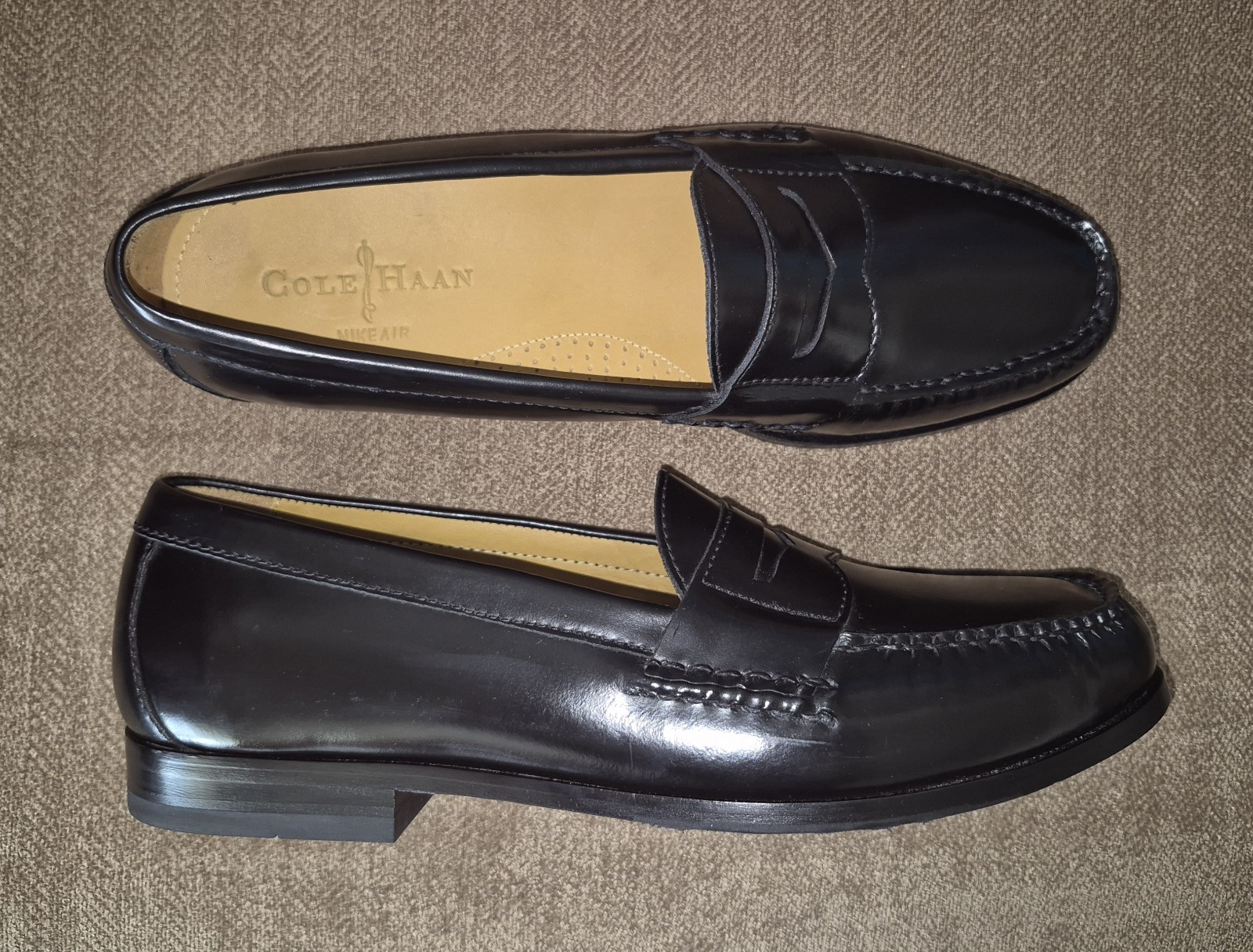 🔥Cole Haan NikeAir 9.5 US Men's Penny Loafers Black Polished Premium Leather