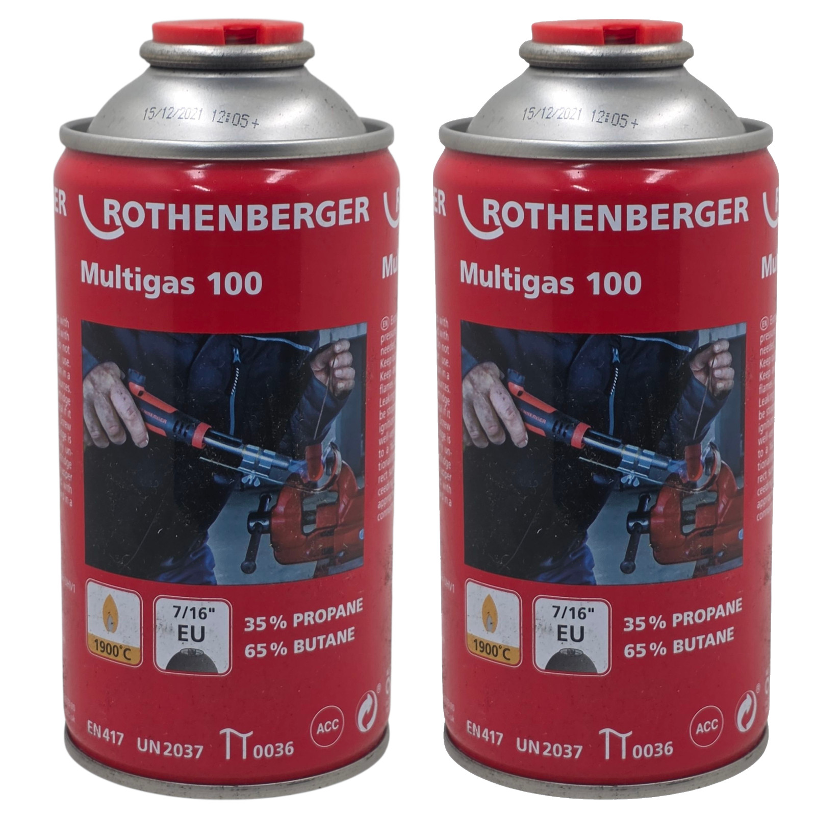 2 x Rothenberger Multigas 100 Butane/Propane Gas Cartridge 300ml 175g