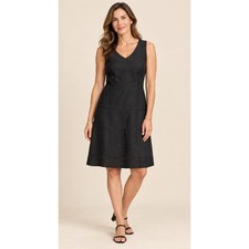 Talbots Linen Dress Women 10 Black Tiered Sleeveless A Line Preppy Lagenlook