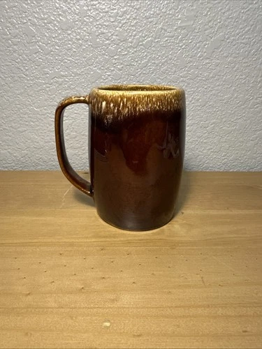 HULL OVEN PROOF BROWN DRIP GLAZE BEER STEIN COFFEE MUG 5"  16 oz. USA “As Is”