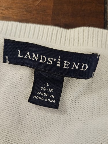 Lands' End Damen große weiße Baumwolle Langarm Button Down Strickjacke klassisch - Bild 2 von 7