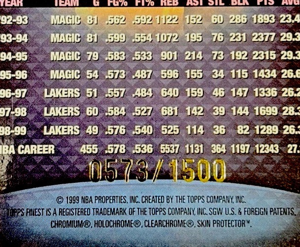 1999 Topps Finest Team Finest Blue /1500 Shaquille O'Neal #TF14 LOW PSA POP 15 view 5