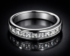 1.00 ct tw F/SI-1 Princess Cut Diamond Men's Channel Wedding Band 14K White Gold