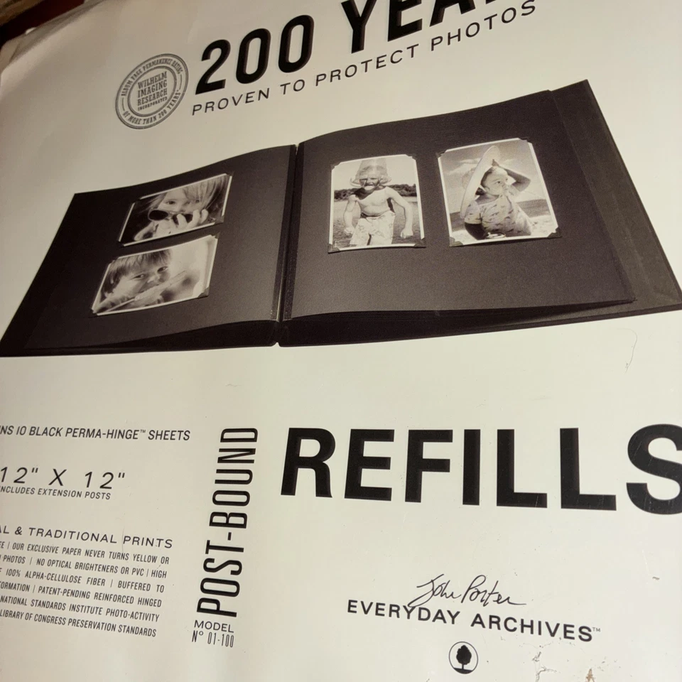 "Lote de 6 páginas de recarga de álbum de fotos de archivo poste bisagra 2 negro 4 marfil 12"" x 12""" Foto 3 de 4