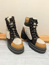 Voile Blanche Loden Shearling And Leather Women's Hiking Ankle Boot New