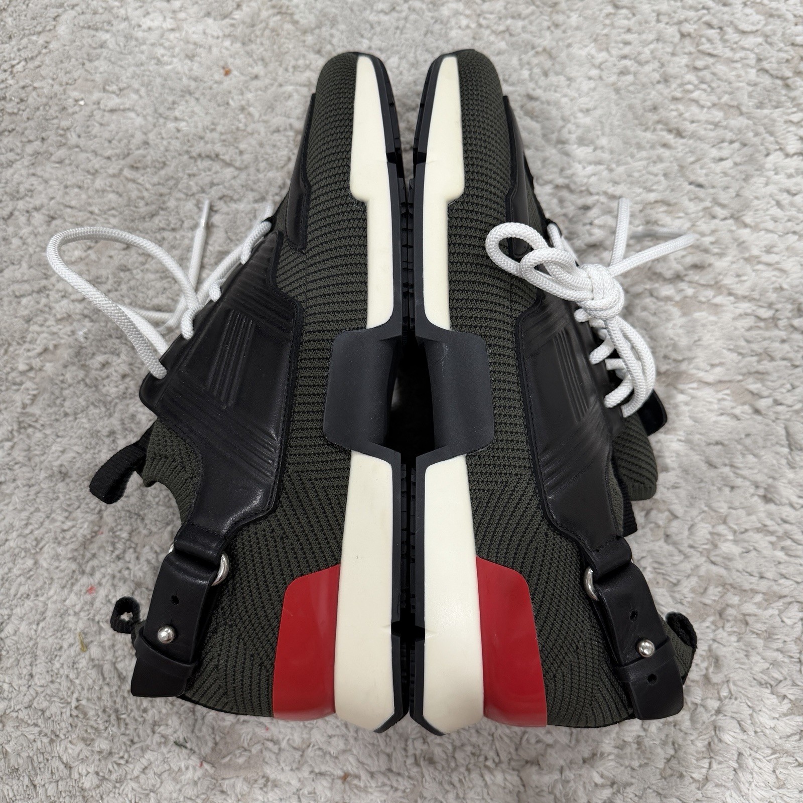 Hermès Men's Casual Sneakers Black Green Mesh Leather Logo Accent Size 8 thumbnail 2