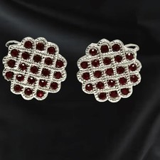 0.25Ct Round Cut Lab Created Red Ruby Tuxedo Cufflink 14K White Gold Finish