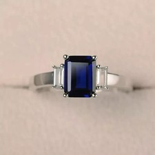 925 Silver Lab-Created Blue Sapphire Handmade Solitaire Women Engagemant Ring