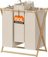 Lifewit 150L Foldable Laundry Basket 3 Section,  Laundry Basket Sorter Bamboo x