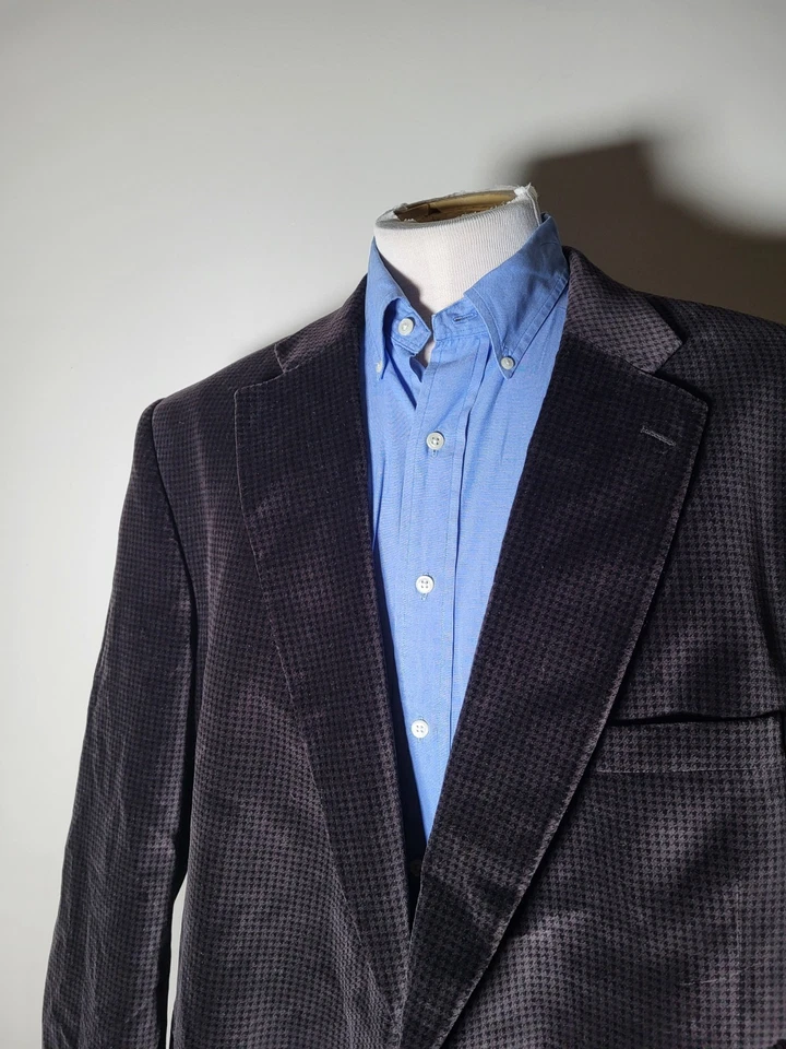 Chaqueta Blazer Abrigo Deportivo 52L Jean Paul G. Marrón Negro Cuadros Terciopelo Algodón Foto 3 de 4