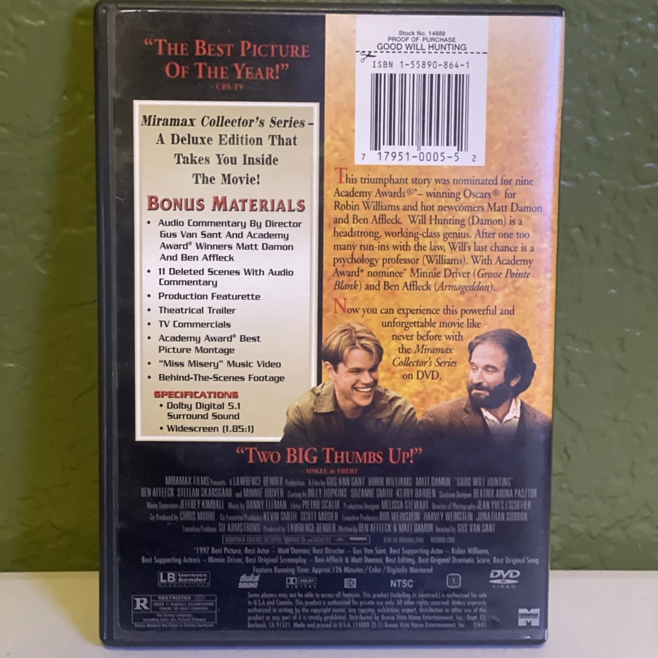 Good Will Hunting DVD Collector's Series Widescreen Robin Williams - Preowned - Image 4 of 4