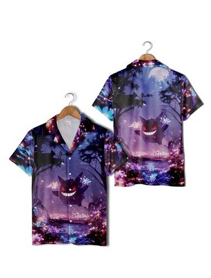 Gengar Pokemon Hawaiian Shirt, Halloween Ghost Theme Aloha Beach Shirt Summer Tr